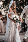 Ivory Rustic Boho Lace Sweetheart Neck Beach Wedding Dresses PW256