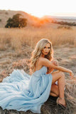 Sky Blue Chiffon Wedding Dress With Court Train PW257 | sky blue wedding dresses | wedding dresses | wedding gowns | simple wedding dresses | cheap wedding dresses | chiffon wedding dresses | bridals | wedding dresses online | wedding dresses near me | wedding dresses stores | Promnova.com