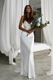 Simple Tight Backless Spaghetti Straps Wedding Dresses with Sweep Train PW266
