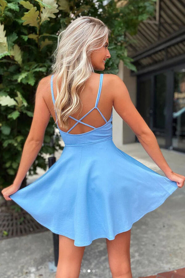 Purple A Line Crossed Back Mini Homecoming Dresses PH370 | Promnova Purple A Line Crossed Back Mini Homecoming Dresses PH370 | Promnova