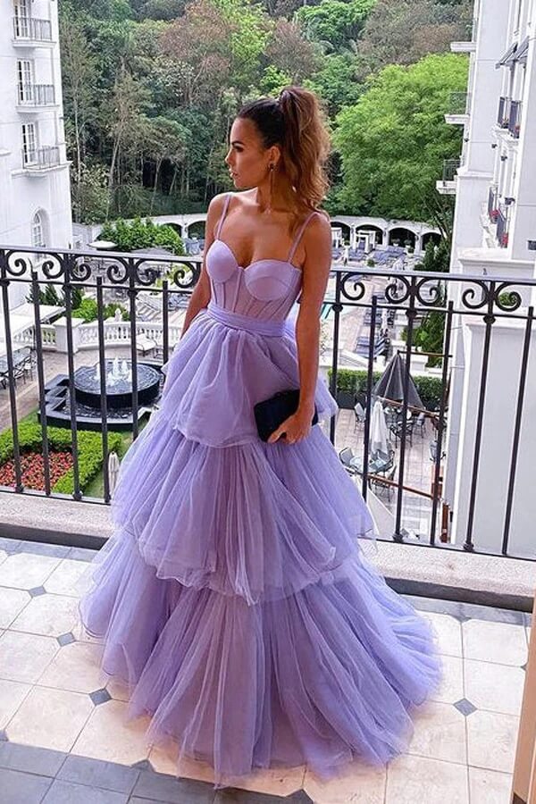 Purple Layered Tulle A Line Sweetheart Neck Prom Dresses, Evening Gowns, PL429 | tulle prom dresses | long formal dresses | prom dresses cheap | promnova.com