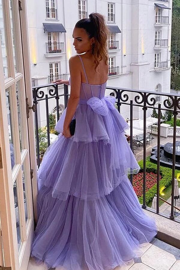 A Line Purple Tulle Long Prom Dresses Layered Evening Formal Dresses US8 / Custom Color A Line Purple Tulle Long Prom Dresses Layered Evening Formal Dresses US8 / Custom Color