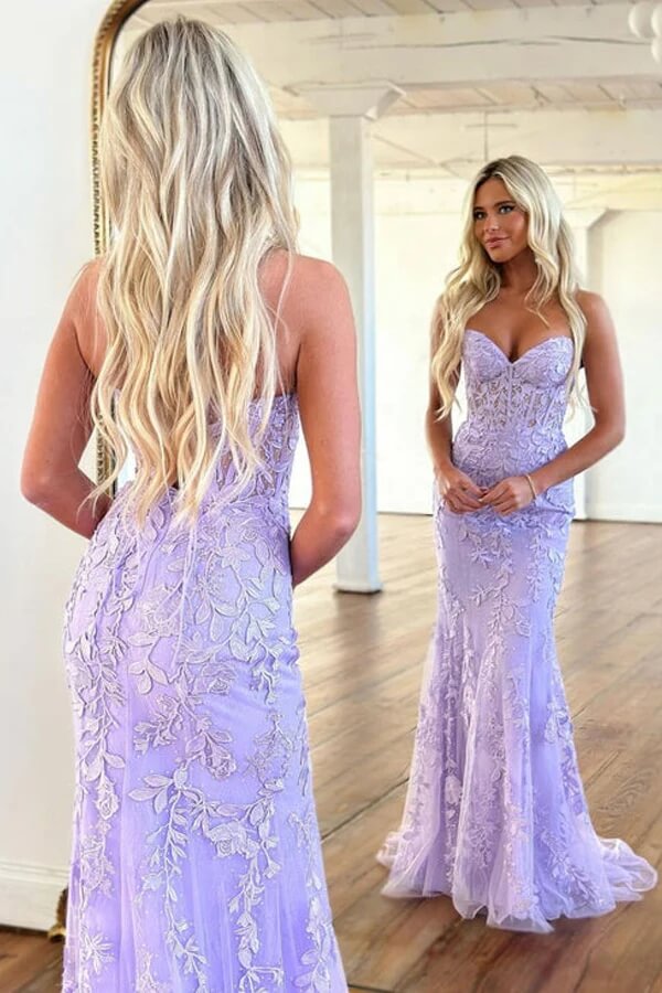 Mermaid Sweetheart Sleeveless Long Prom Dresses, Lace Evening Dresses US 16 / Purple Mermaid Sweetheart Sleeveless Long Prom Dresses, Lace Evening Dresses US 16 / Purple