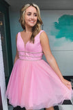Pink Tulle Beaded A Line Short Homecoming Dresses, Graduation Dresses, PH372 | homecoming dress stores | dress for homecoming | homecoming outfits | promnova.com