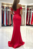 Red Satin Mermaid Off-the-Shoulder Long Prom Dresses, Evening Dresses, PL454 | red prom dresses | long formal   dresses | paty dresses online | promnova.com