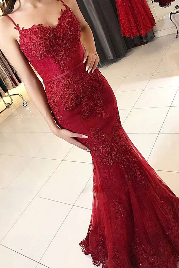Red Tulle Beaded Mermaid Lace Appliques Prom Dresses PL506 | Promnova US10 / As Picture Red Tulle Beaded Mermaid Lace Appliques Prom Dresses PL506 | Promnova US10 / As Picture
