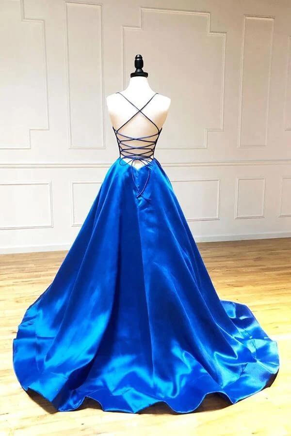 Royal Blue A Line V Neck Spaghetti Straps Prom Dresses, Evening Dresses, PL426 | simple prom dresses | long prom dresses online | prom dresses stores | promnova.com