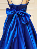 Royal Blue Satin A-line V-neck Spaghetti Straps Prom Dresses, Evening Gown, PL447 | simple prom dresses | long prom dresses | prom gowns | promnova.com