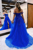 Royal Blue Tulle Lace Appliques A Line Off-the-Shoulder Prom Dresses, PL538 | lace prom dresses | cheap long prom dresses | evening dresses | promnova.com
