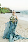 Rustic Chiffon A Line V Neck Beach Wedding Dresses With Court Train, PW305