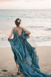 Rustic Chiffon A Line V Neck Beach Wedding Dresses With Court Train, PW305 | plus size wedding dress | boho wedding dress | dress for wedding | promnova.com