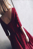promnova.com|Tulle V neck Burgundy Tea-length Short Prom Dress , Homecoming Dress SH248