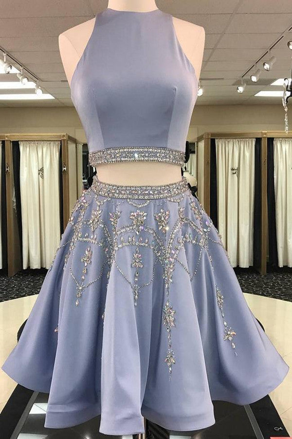 Two Piece Rhinestone Scoop Sexy Chic Short Satin Homecoming Dress Promnova Two Piece Rhinestone Scoop Sexy Chic Short Satin Homecoming Dress Promnova