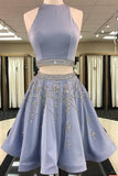 Two Piece Rhinestone Scoop Sexy Chic Short Satin Homecoming Dress, PH254 