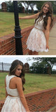 promnova.com|Two Piece Sexy Lace Beading Short Homecoming Dress White Party Dress