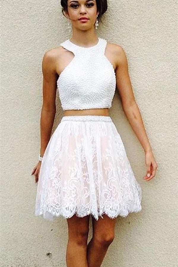 Two Piece Sexy Lace Beading Short Homecoming Dress White Party Dress US10 / Custom Color(leave a note) Two Piece Sexy Lace Beading Short Homecoming Dress White Party Dress US10 / Custom Color(leave a note)