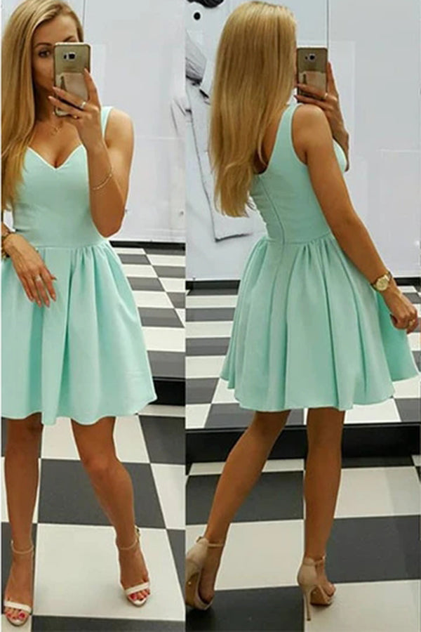 Sexy Homecoming Dress Sage V-Neck Satin Short Prom Dress US10 / As Picture Sexy Homecoming Dress Sage V-Neck Satin Short Prom Dress US10 / As Picture