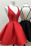 Little Black Red Homecoming Dress Short Satin Prom Dress ,SH259