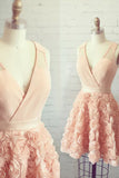 Pink Homecoming Dress Hand-Made Flower V neck Sleeveless Short Prom Dress, SH262