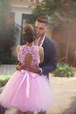 promnova.com|Pink Tulle Homecoming Dress Hand-Made Flower Prom Dress