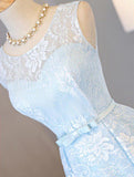 Find Light Sky Blue Asymmetrical Short Tulle Homecoming Dress Party Dress, SH264 at promnova.com
