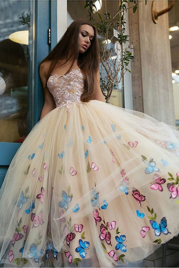 promnova.com supply Tulle Sweetheart Appliques Butterfly Short Homecoming Dress Party Dress, SH268