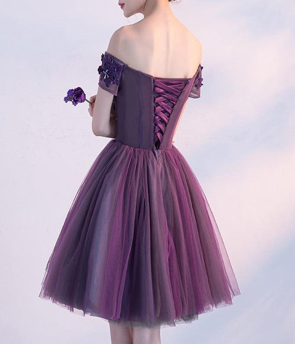 promnova.com|Tulle Purple  Off Shoulder Short Homecoming Dress Party Dress , SH270