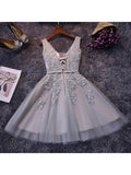 promnova|Tulle V-neck Homecoming Dress A-line Short Prom Dress Party Dress