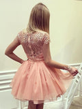 promnova.com|Pink Appliques Homecoming Dress Chiffon Short Prom Dress Party Dress