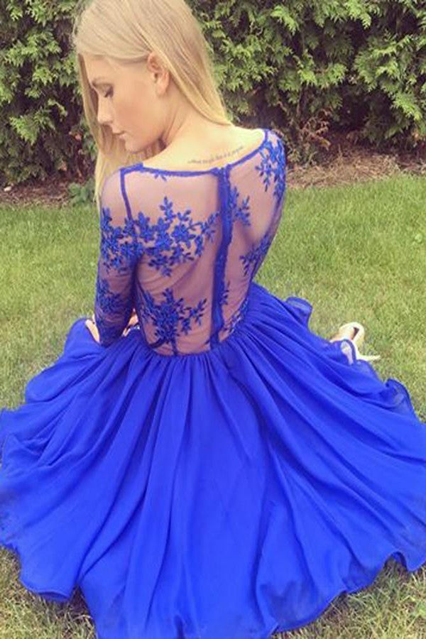 Royal Blue Appliques V Neck A-line Chiffon Short Homecoming Dress US20W / As Picture Royal Blue Appliques V Neck A-line Chiffon Short Homecoming Dress US20W / As Picture