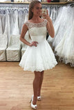 White Tulle A line Beading Short Homecoming Dress Party Dress,SH275