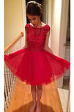 Red Tulle Homecoming Dress Scoop A-line Rhinestone Short Prom Dress,PH276