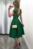 promnova.com|Cyan Open back Homecoming Dress Appliques Knee-length Prom Dress