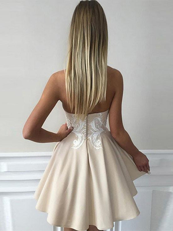Satin Sweetheart Homecoming Dress Backless Appliques Short Party Dress,PH287 US8 / As Picture Satin Sweetheart Homecoming Dress Backless Appliques Short Party Dress,PH287 US8 / As Picture
