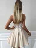 promnova.com|Satin Sweetheart Homecoming Dress Backless Appliques Short Party Dress