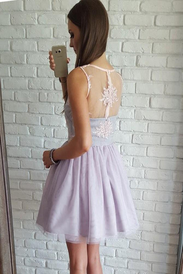 promnova.com|Cute and Sexy Sleeveless Appliques Lilac Short Chiffon Homecoming Dress