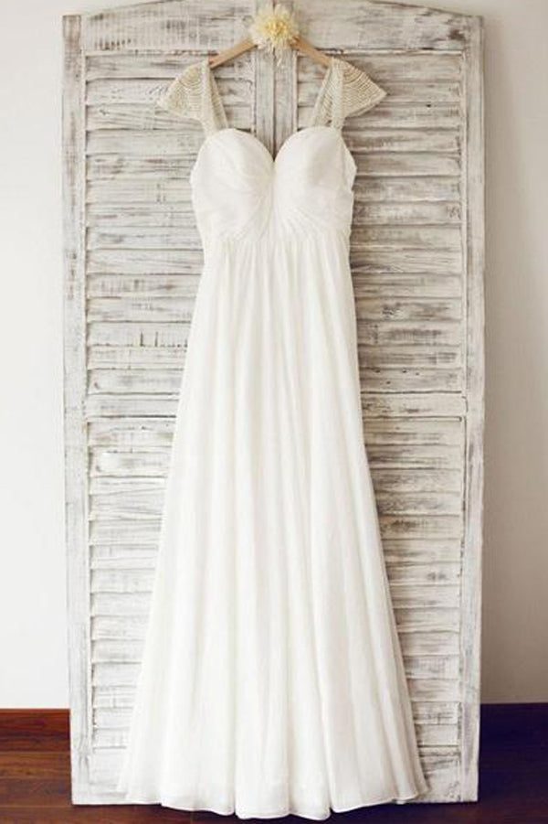 Cheap Chiffon Cap Sleeve Beach Wedding Dress With Beading,Wedding Gown Promnova Cheap Chiffon Cap Sleeve Beach Wedding Dress With Beading,Wedding Gown Promnova