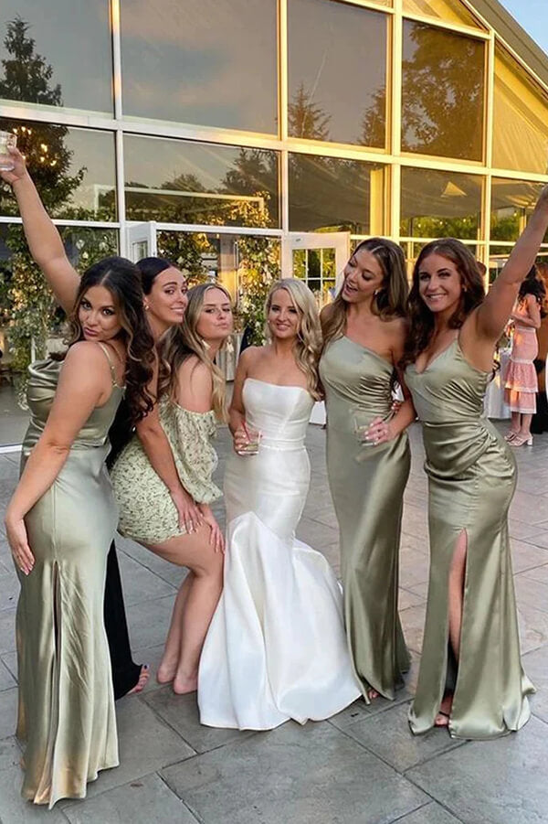 Sage Sheath Long Bridesmaid Dresses With Slit PB173 | promnova.com US10 / Custom Color / A Sage Sheath Long Bridesmaid Dresses With Slit PB173 | promnova.com US10 / Custom Color / A