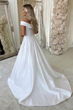 Satin A Line Off-the-Shoulder Wedding Dresses, Simple Wedding Gown, PW341 | cheap wedding dresses online | vintage wedding dress | bridal gown | promnova.com