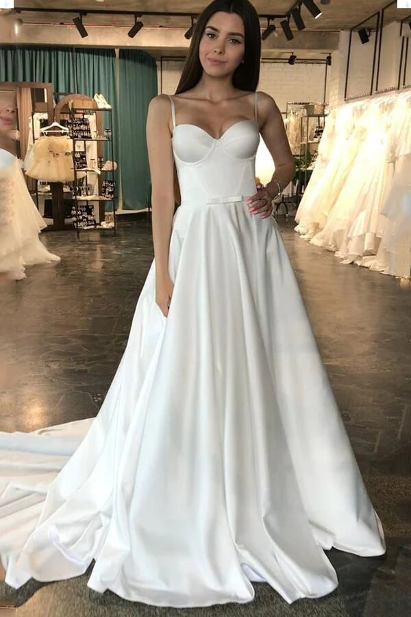 Satin A Line Sweetheart Spaghetti Straps Wedding Dresses, Bridal Gown, PW317 | cheap wedding dresses | simple wedding dresses | wedding gown | promnova.com