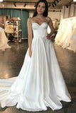 Satin A Line Sweetheart Spaghetti Straps Wedding Dresses, Bridal Gown, PW317