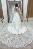 Satin A Line V Neck Long Sleeves Lace Appliques Vintage Wedding Dresses, PW340 | cheap lace wedding dresses | bridal gowns | simple wedding dresses | promnova.com