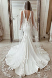 Satin Mermaid V Neck Wedding Dresses, Lace Appliques Bridal Gown, PW343 | cheap wedding dresses online | wedding gowns | bridal outfit | promnova.com