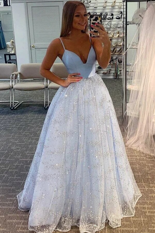 Gothic Glitter Blue Princess Tulle Prom Dress, Blue Long Evening Prom –  Simplepromdress