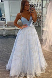Shiny Blue A Line V Neck Spaghetti Straps Prom Dresses, Party Dresses, PL543 | blue prom dresses | simple long prom dresses | evening gown | promnova.com