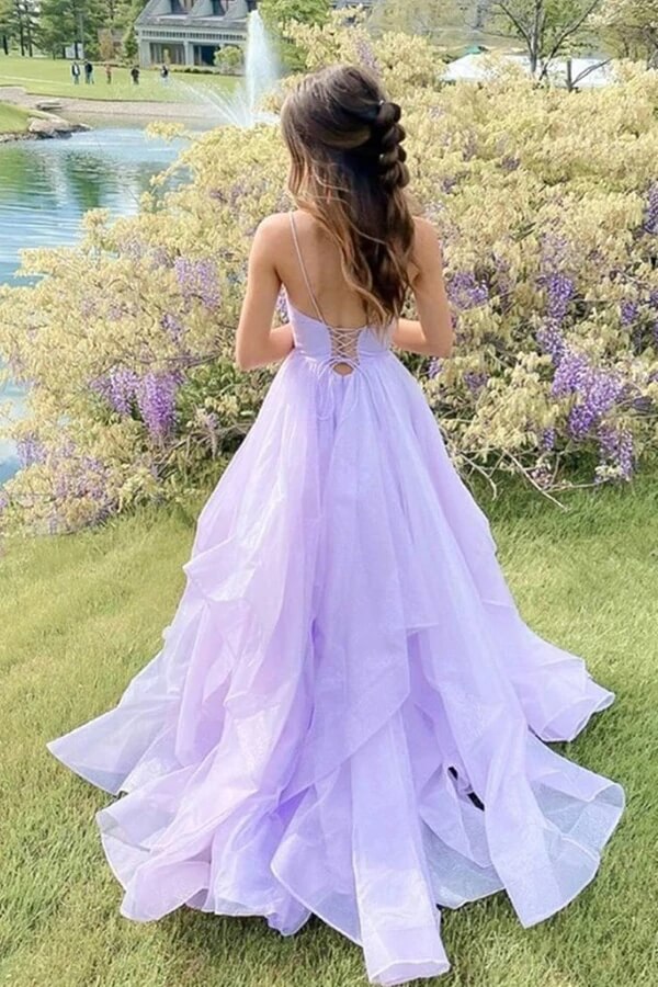 Shiny Lavender A-line V-neck Backless Long Prom Dresses, Formal Dresses PL419 | a line sparkly prom dresses | simple long prom dresses | formal dresses | www.promnova.com