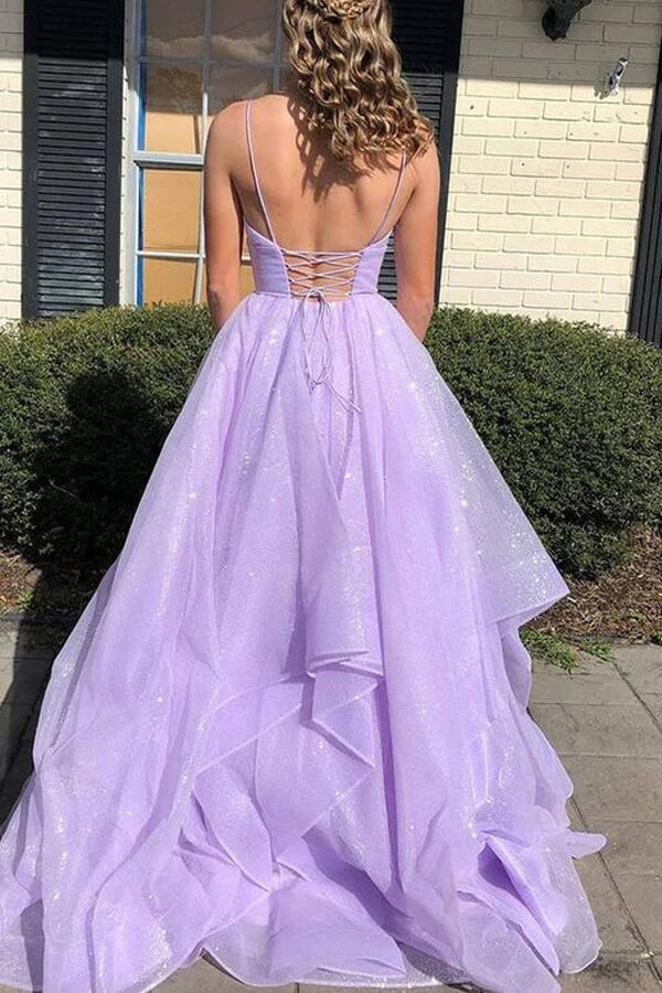 Shiny Lavender A-line V-neck Backless Long Prom Dress PL419 | Promnova Shiny Lavender A-line V-neck Backless Long Prom Dress PL419 | Promnova