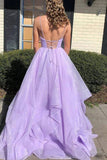 Shiny Lavender A-line V-neck Backless Long Prom Dresses, Formal Dresses PL419 | cheap prom dresses online | long formal dresses | evening gown | www.promnova.com