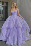 Shiny Lavender A-line V-neck Backless Long Prom Dresses, Formal Dresses PL419