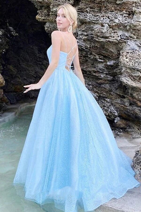 Shiny Sky Blue Tulle Spaghetti Straps Prom Dresses PL475 | Promnova US6 / As Picture Shiny Sky Blue Tulle Spaghetti Straps Prom Dresses PL475 | Promnova US6 / As Picture